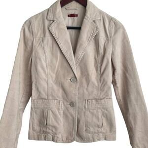 VTG Y2K H&M Corduroy Jacket‎ Women 4 Cream Pockets Academia Preppy Blazer Retro